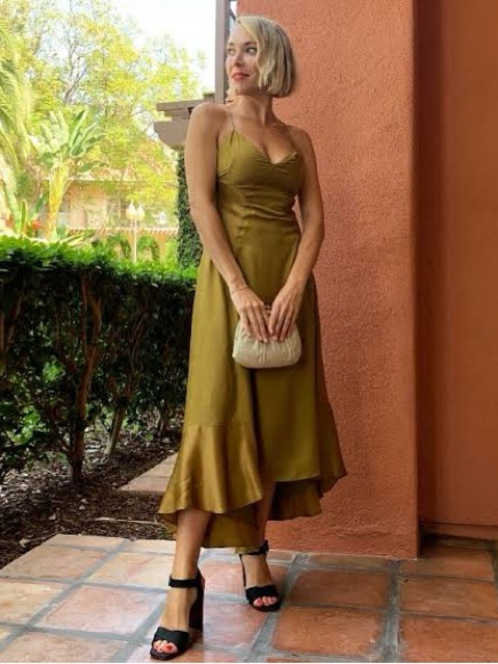 Proenza Schouler White Label Olive Satin Maxi Dress Size 4